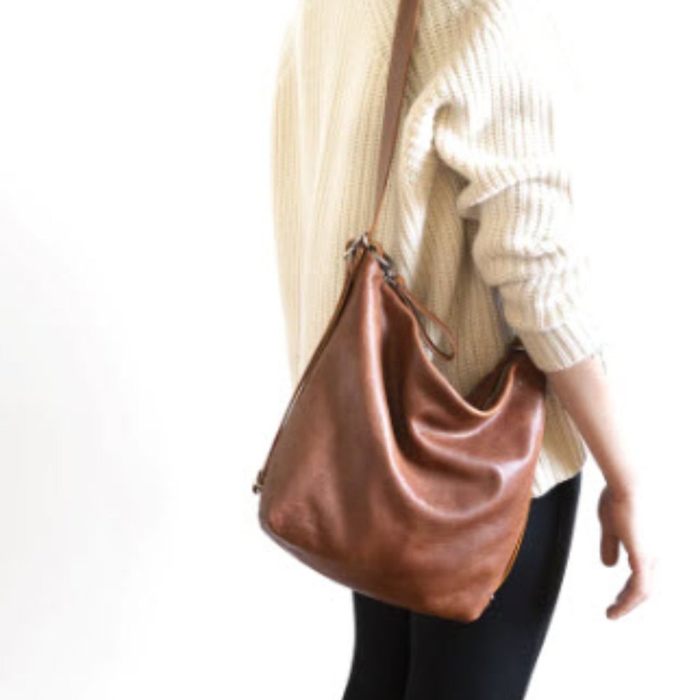 Rough & Tumble Hobo Convertible Leather Bag Brown With Additional Strap